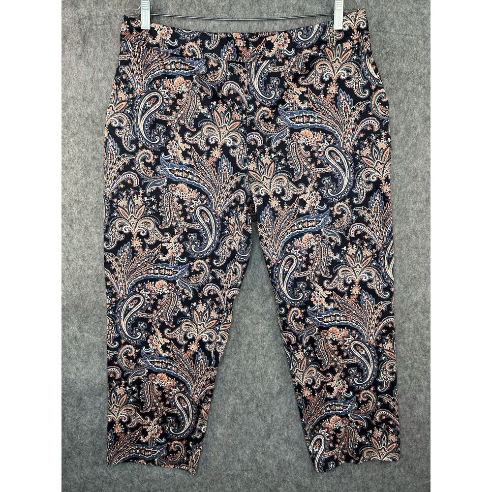 Pendleton Pants Women's 14P Navy Blue Pink Paisley Cotton Blend Stretch Casual
